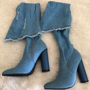 Jean thigh high boots